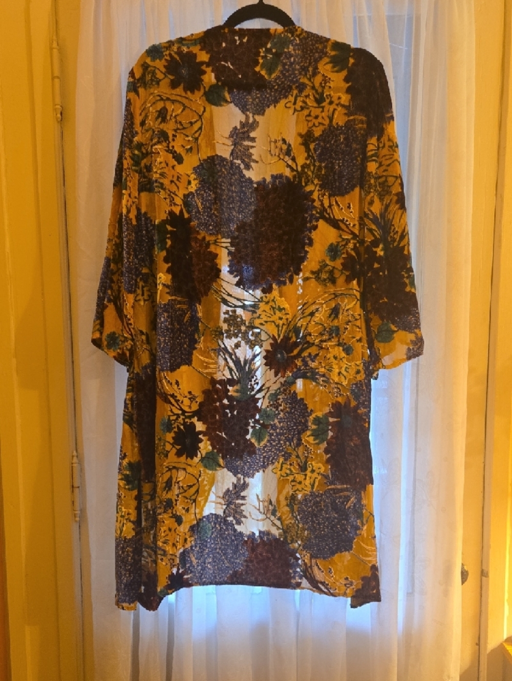 Floreat Mustard Floral Open-Front Kimono - Picture 3 of 4